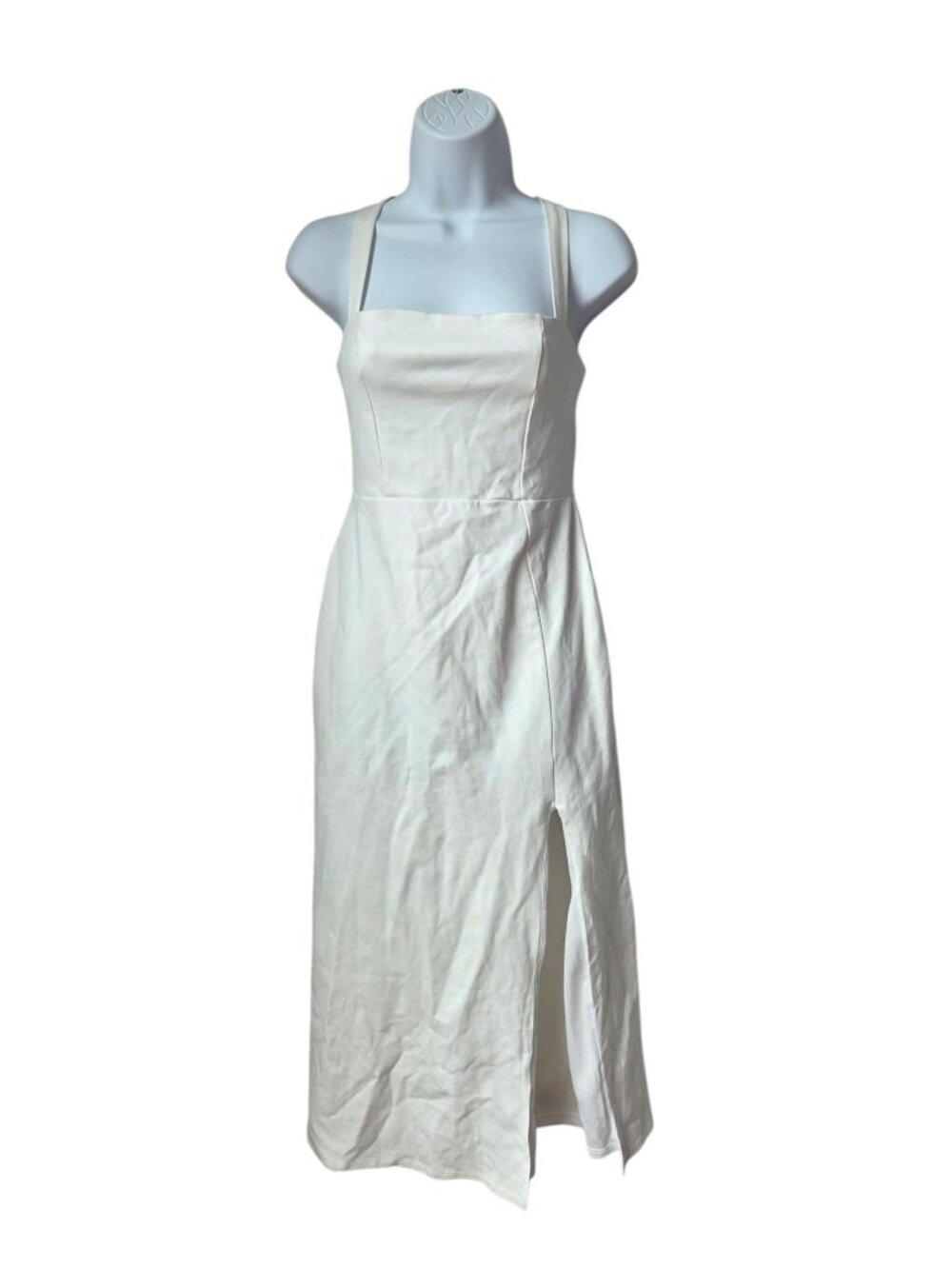 Lulus White Midi Dress With Adjustable Straps & Side Slit Size S Bodycon